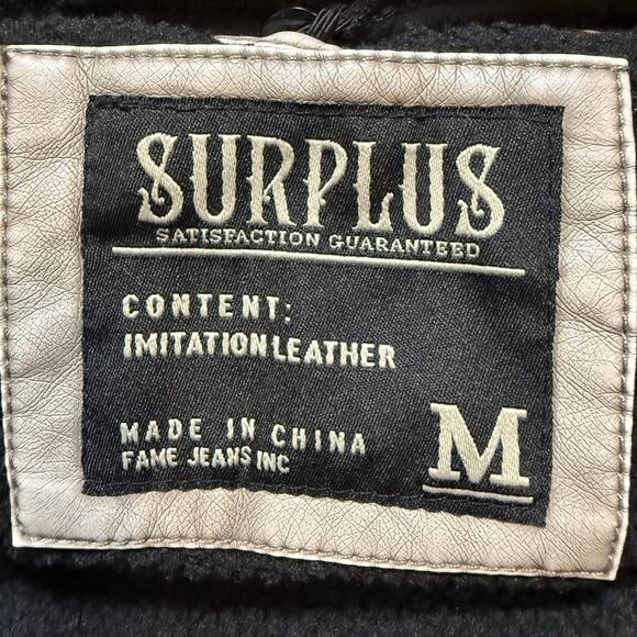 Surplus Faux Leather Hoodie Jacket Men’s M Gray Biker Bomber Fleece Lined - Picture 6 of 9